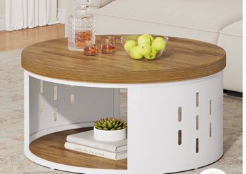Round Coffee Table with Storage Shelf