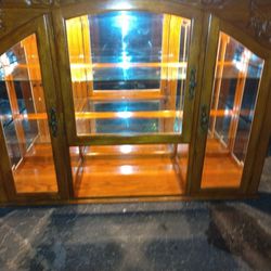 Vintage Mahogany Glass/Mirror China Hutch/Viewing Case With Lightning 