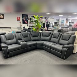 BLACK Breathable Air Leather Modular Manual Recliner Sectional Sofa