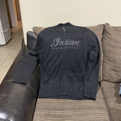 Size XL, Indian, Motorcycle, Full Zip Knit Sweater.