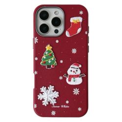 iPhone 16 Pro Max Christmas Series Frosted PC Hybrid TPU Leather Phone Case(3D Christmas)