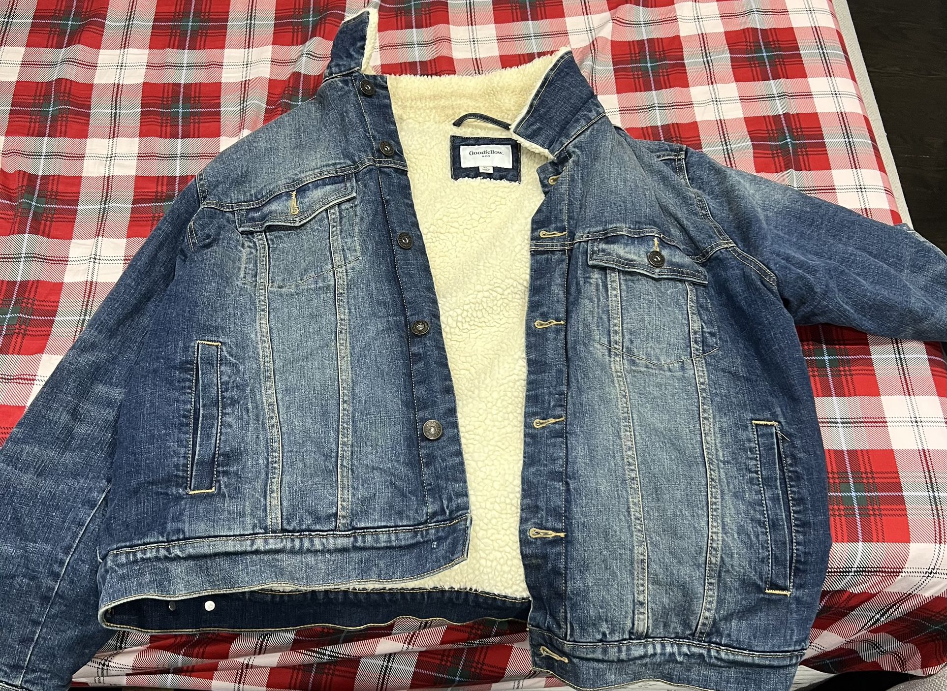 Goodfellow Blue Denim Jean Jacket With Fur Size XL 