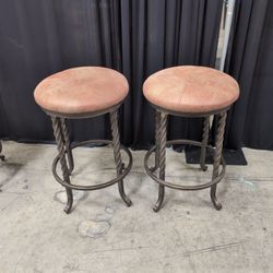 Pair of Ashley Furniture Twisted Wrought Iron Bar Stools with Upholstered Seats