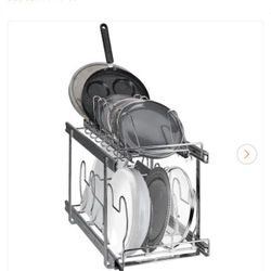  Pan and Pot Rack 2-Tier Expandable Pull Out Under Cabinet Organizer 12 in. W Standing Chrome Plated Pot Rack