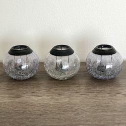 3 Pottery Barn Crackle Glass Globes Dark Bronze Tea Light Candle Holders 4.5” Wide