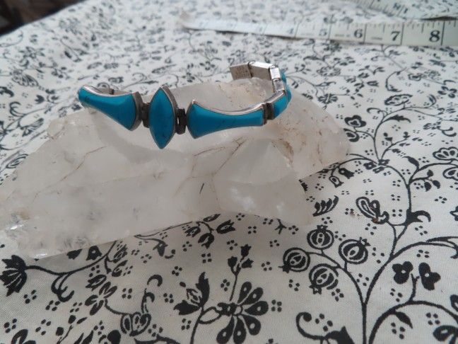 Taxco Mexico Sterling Bracelet TN 50 950 turqoise 7 3/4
