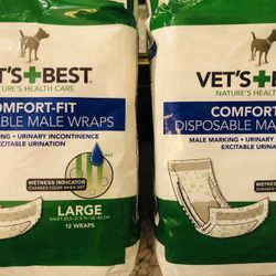 Vet's Best Comfort Fit Disposable Male Dog Diapers - Absorbent Male Wraps with Leak Proof Fit - Large