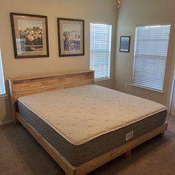 Solid wood custom made platform bed with king size memory foam mattress