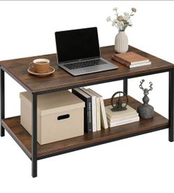 ZenStyle Industrial Coffee Table with Storage Shelf for Living Room, Wood Look Accent Furniture with Vintage Wooden Board Stable Metal Frame Cocktail 