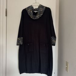 Sandra Darren Black Dress with Plaid Collar
