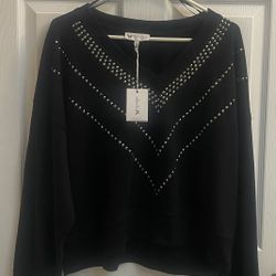 Brand New Ladies Black V Neck Dressy Pullover Sweater Size 2X