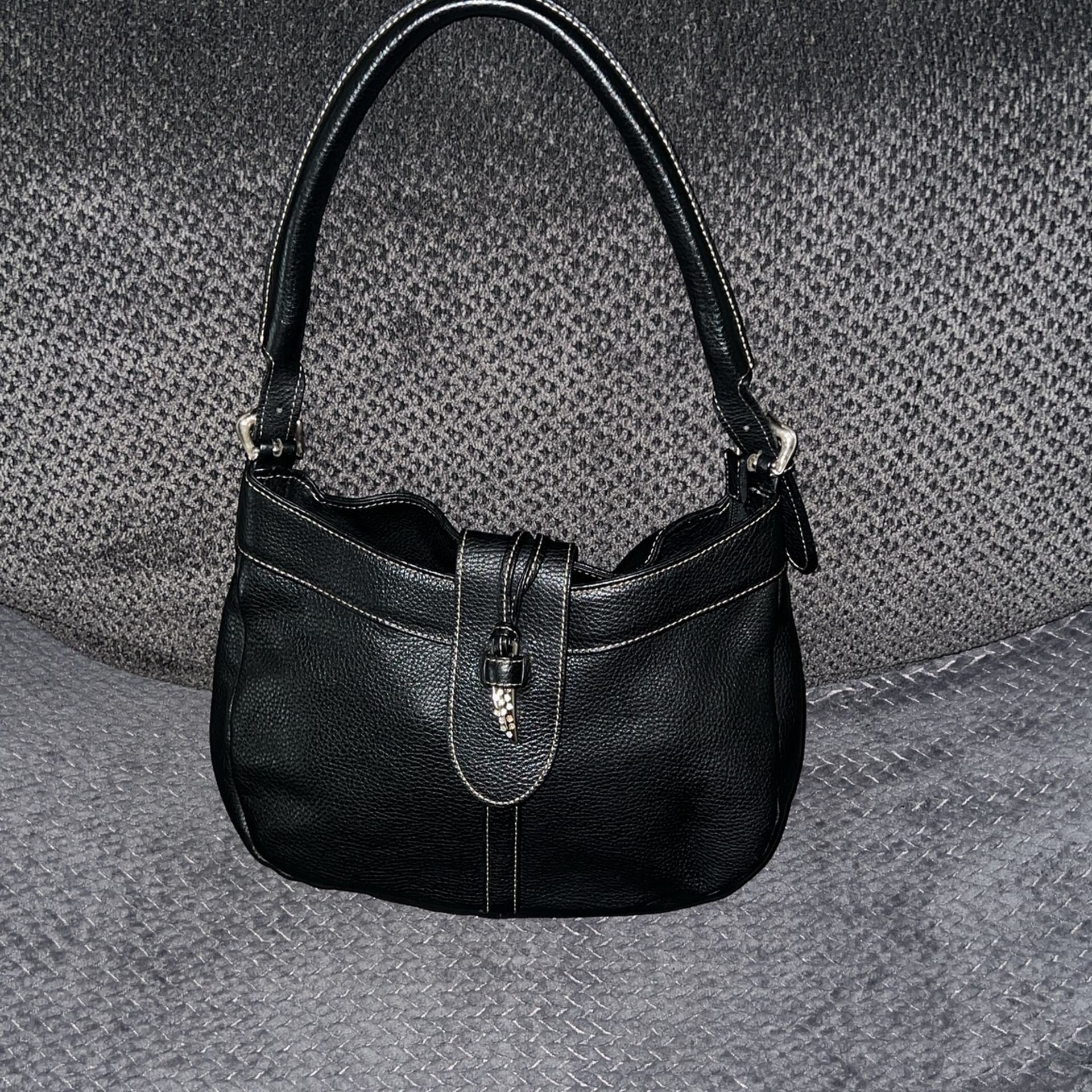 Cats Black Pebbled Leather Hobo Bag