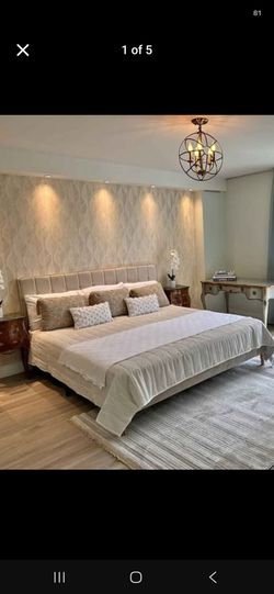 King Size Tufted  Fabric Bed Frame and mattress