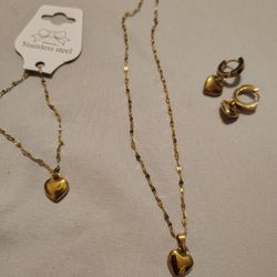 Stainless Steel - Gold 3 Piece Bracelet/Earrings/Necklace