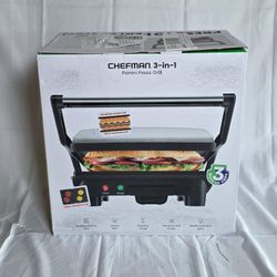 Chefman 3-in-1 Panini Press Grill – New, Sealed Unit, Compact Sandwich Maker