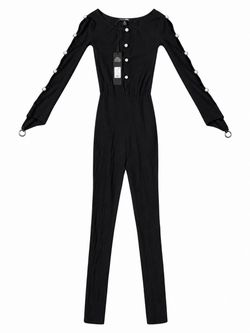 Black Long Sleeve Jumpsuit with Pearl Detail Size Small