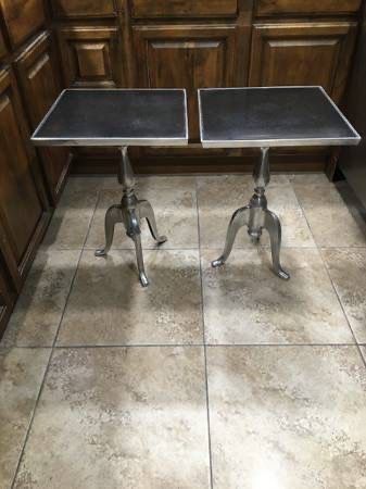 aluminum and marble stone pedestal style end accent table tables