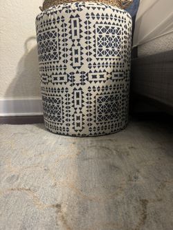 Modern Navy & White Ottoman Pouf Nightstand