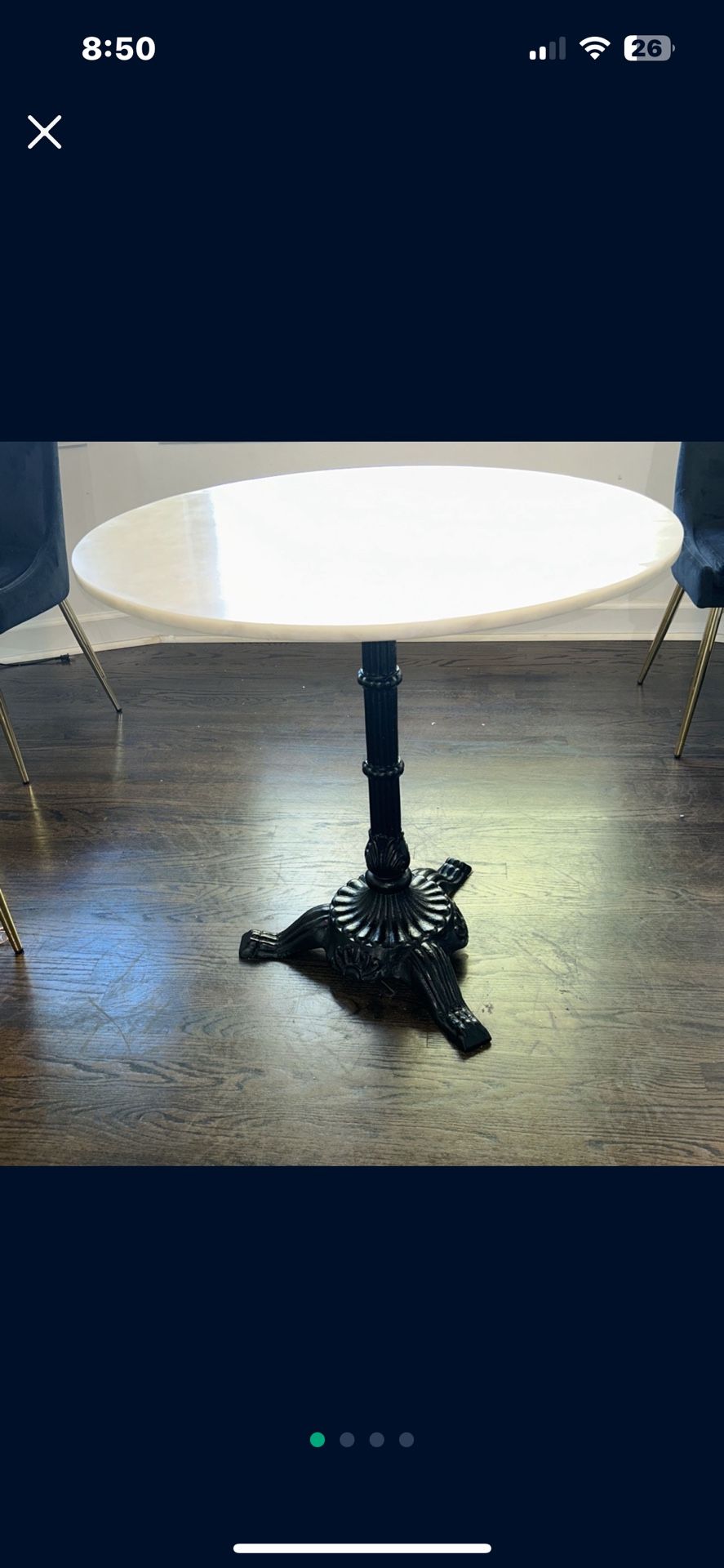 32” DIAMETER Marble And Cast Iron Table