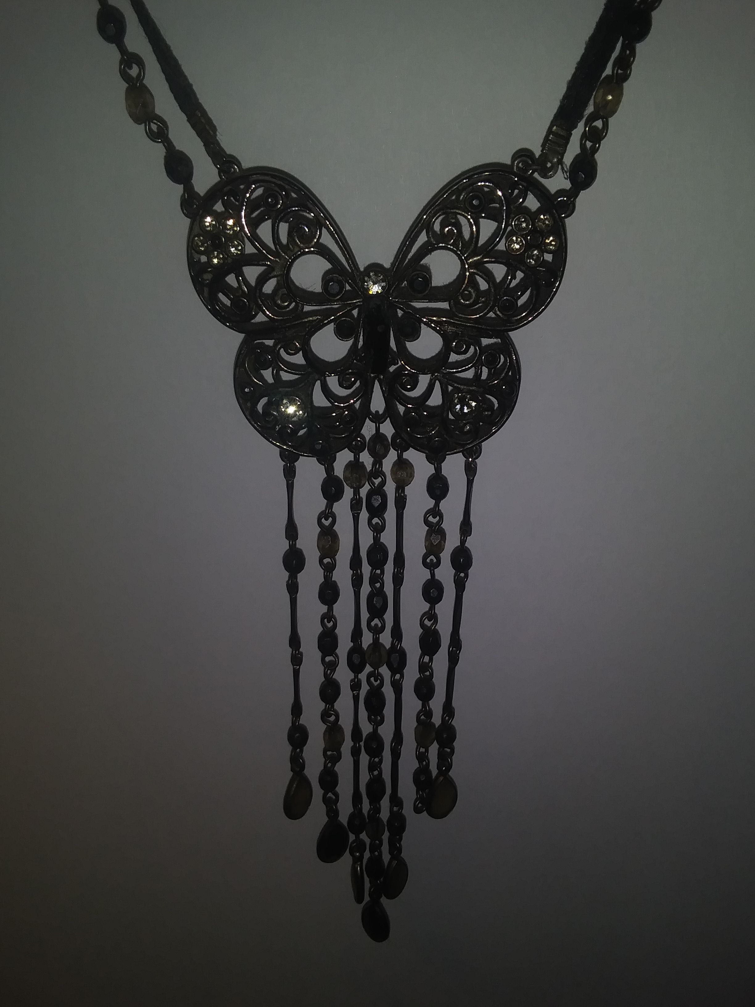 Vintage Victorian black rhinestone butterfly necklace
