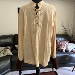 Medieval Beige Lace-Up Peasant Shirt