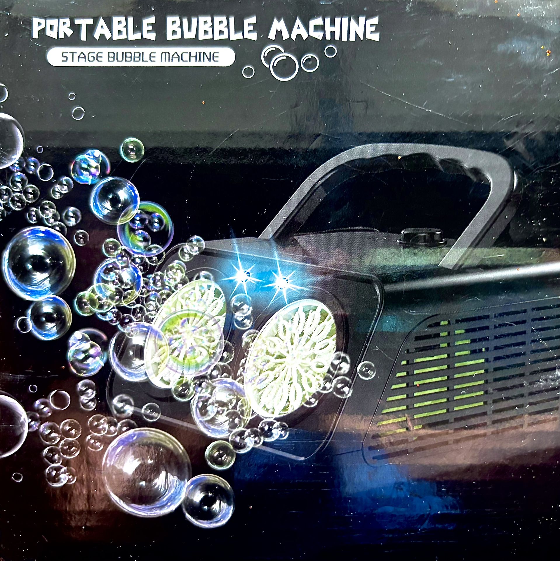 Portable bubble machine With Purple Colorful Bubbles Solution