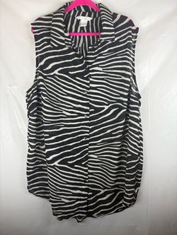 H&M New York Sheer Zebra Animal Print Button Blouse Top Size 12