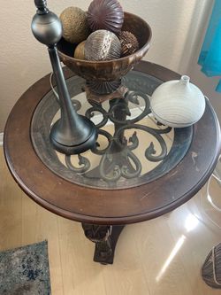Wooden Glass Top - End Table