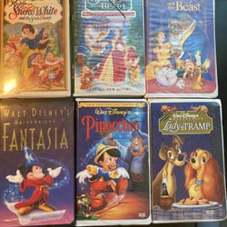 Vintage Disney VHS Tapes Snow White Fantasia Beauty & The Beast Pinocchio Lady & The Tramp