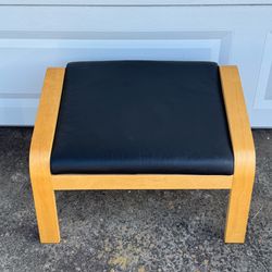 IKEA POÄNG Black Leather Ottoman Footstool Bentwood Frame