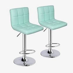 Mint Green Leopard Bar Stools, Swivel Bar Stool with Back, Set of 2