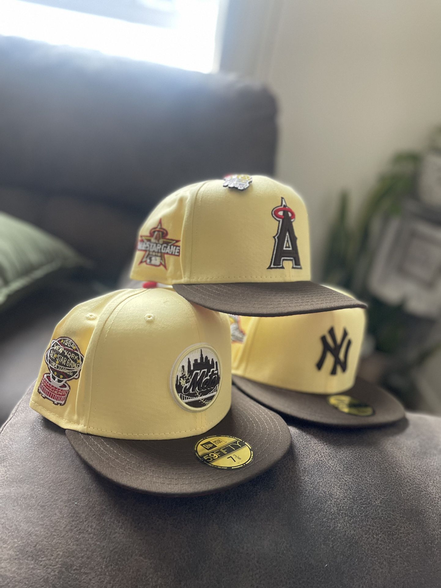 split yankees mets hat
