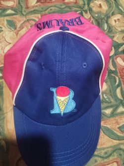 Bruams NEW Pink An Blue Cap With bruams Official Red Button 