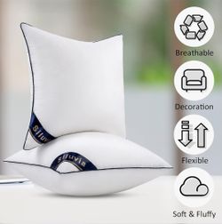 Siluvia 20"x20" Pillow Inserts Set of 2 Decorative Square Square Throw 20 Pillows with 100% Cotton Cover for Sofa, Couch, and Bed - White