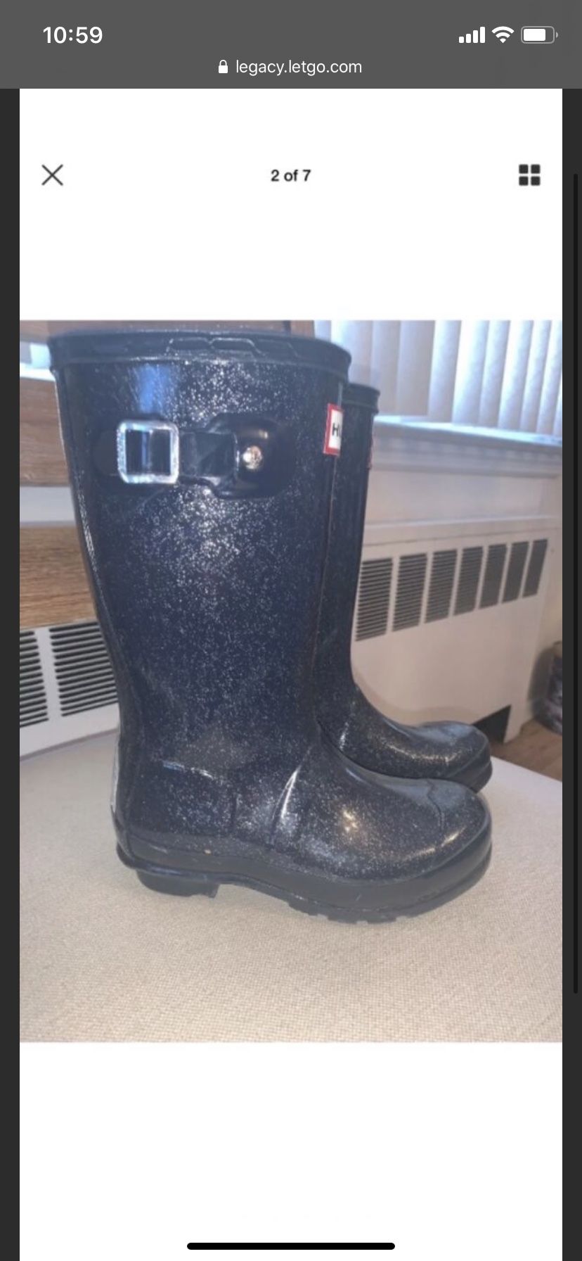 HUNTER BOOTS TALL Girl Navy Blue Glitter Waterproof Rain Boot Size 13C