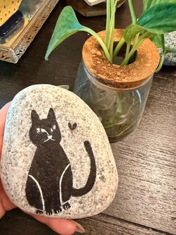 Hand-Painted Black Cat Rock
