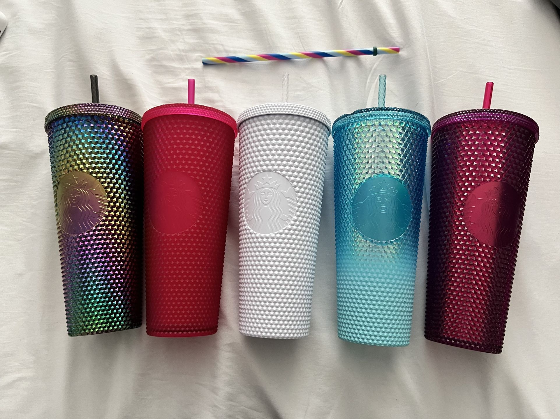 Starbucks Tumblers And Rainbow Straw
