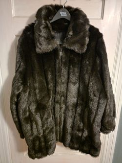 Dennis Basso Plus Size 1X Black Faux Fur Midi Coat Zipper Front 
