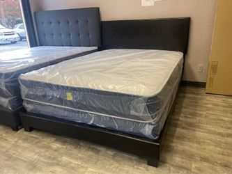 🤩 Brand New Black & Grey Bed Frame with Headboard + Mattress & Box Spring | King Queen Full Twin Size Complete Bedroom Set | Pickup or Delivery 🚚