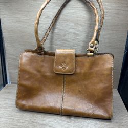Patricia Nash Rienzo Satchel Bag Purse Cognac Brown Leather Two Handle
