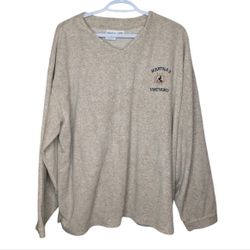 Vintage Martha's Vineyard V Neck Sherpa Fleece Cream Tan Embroidered Sweater L
