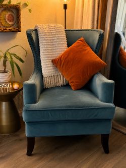 Blue Velvet Wingback Accent Chair