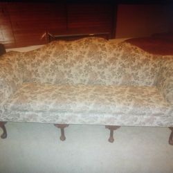 Camelback Sofa Victorian Paw feet  Ivory Gray Color 