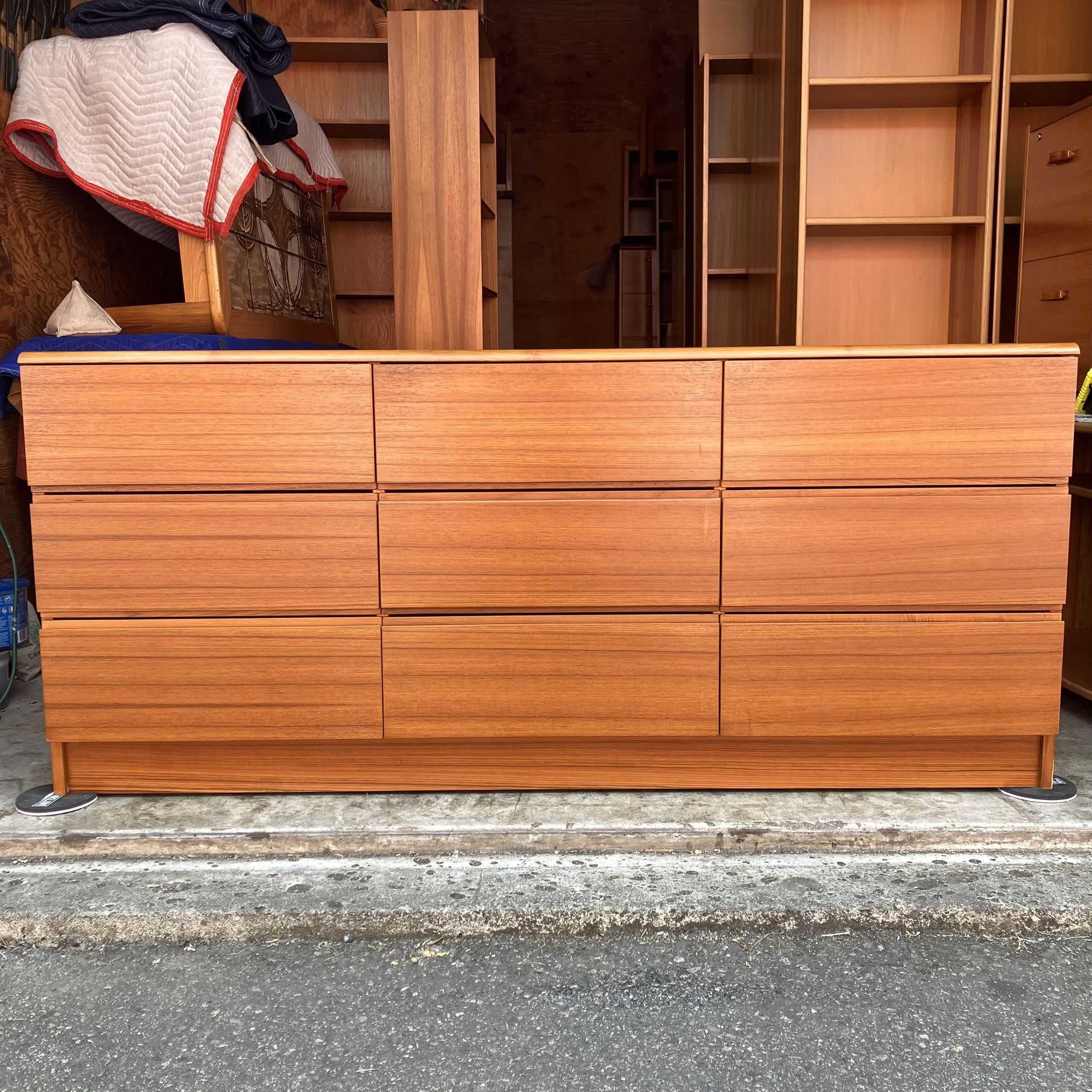 Rare Vintage Danish Mid Century Modern Teak 9 Drawer Lowboy Dresser by “SUN CABINET CO”