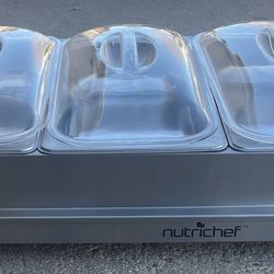 Nutrichef Professional Stainless Steel Buffet Warmer Server with 3 Trays | Portable Hot Plate Food Warmer Station for Parties & Events | Easy to Clean