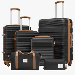 LONG VACATION 6 Piece ABS+PC Hardshell Luggage Set with Spinner Wheels