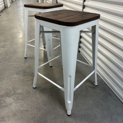 Metal + Wood Barstools White