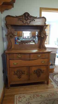 Antique Sideboard/Buffet w/Mirrored back and shelves