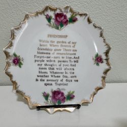 Mid-Century Friendship Plate With Pink Roses By Bradley Exclusives Japan