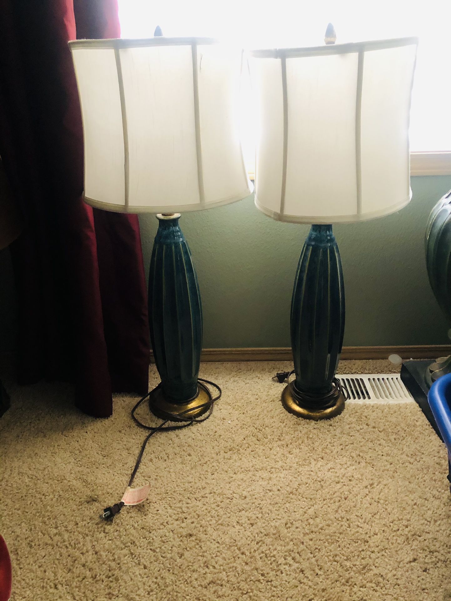 Pair Of Blue Lamps With Shades